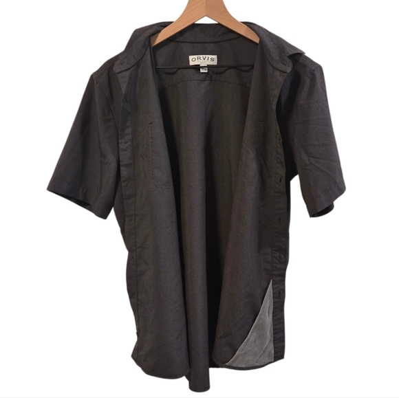 Orvis Short Sleeve Charcoal Gray Button Down Tech Shirt Size Medium - Picture 3 of 7